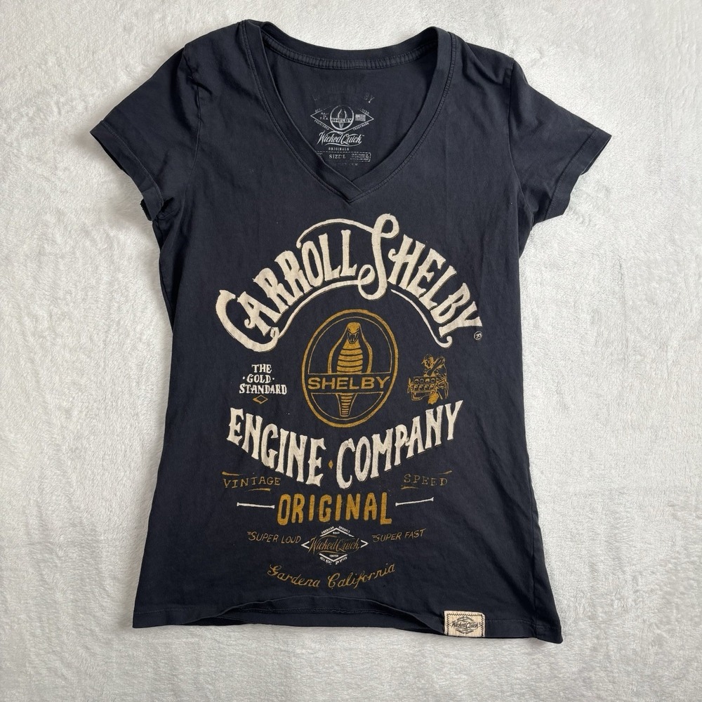 Carroll Shelby Engine Company Grey Short‎ Sleeve V-Neck Shirt Women's Large
